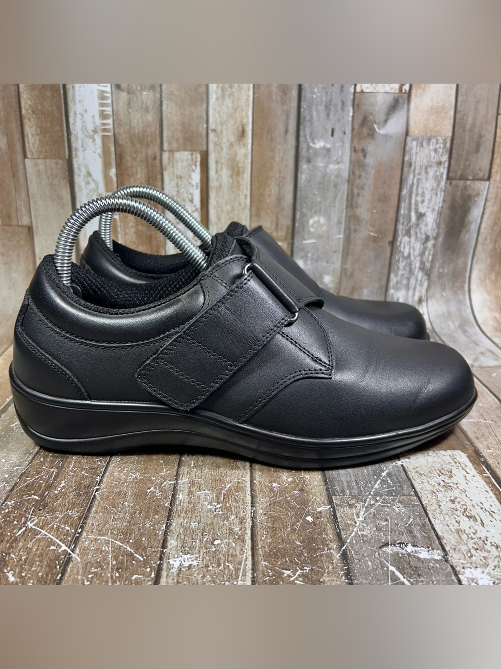 Classic Black Women's Slip-On Loafer with Hook-and-Loop Strap